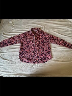 Sonoma Navy Button-Up Shirt with Pink and Coral Floral Print